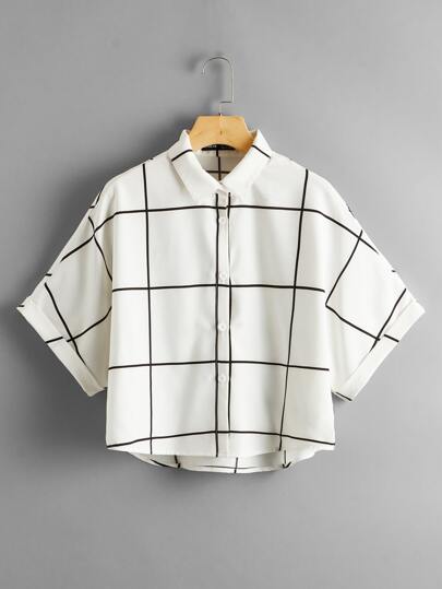 SHEIN LUNE Camisa Algemado Manga de Asa de Morcego Rede