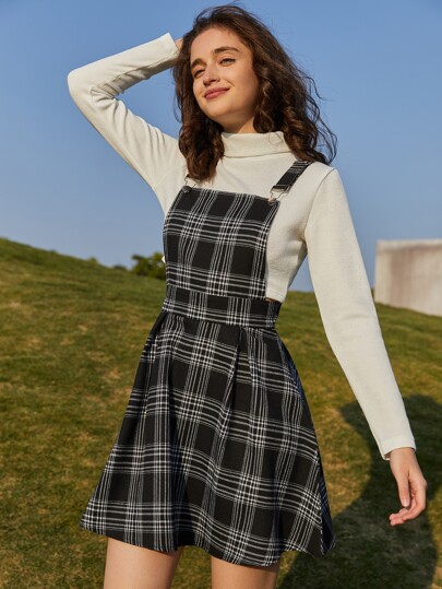 ROMWE Kawaii Botão Xadrez Universitário Vestido