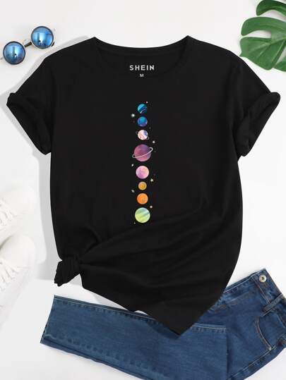 SHEIN LUNE Galáxia ocasional Camiseta