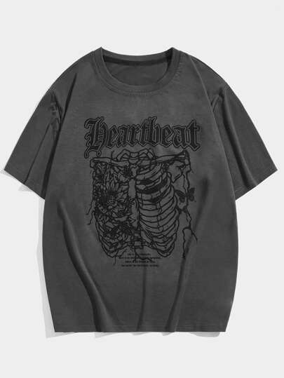 ROMWE Academia Camiseta Gráfica Masculina Com Letra E Caveira