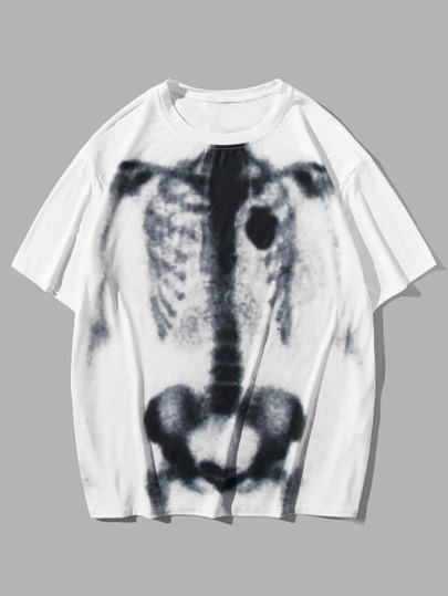 ROMWE Grunge Punk Camiseta Masculina Com Estampa De Esqueleto