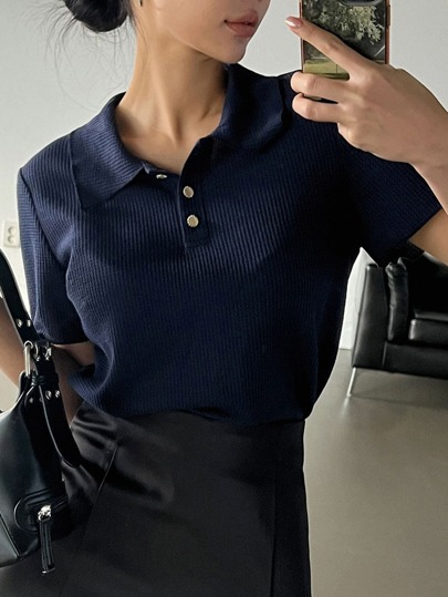 DAZY Camiseta De Malha Com Gola Polo E Padrão De Costela