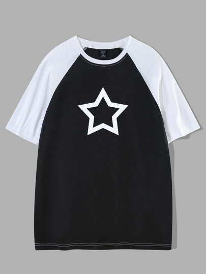ROMWE Prep Camiseta Com Manga Raglan Estampada Com Estrelas Para Homens