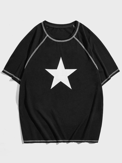 ROMWE Academia Camiseta Masculina Com Mangas Raglan Com Costura Superior De Estrela
