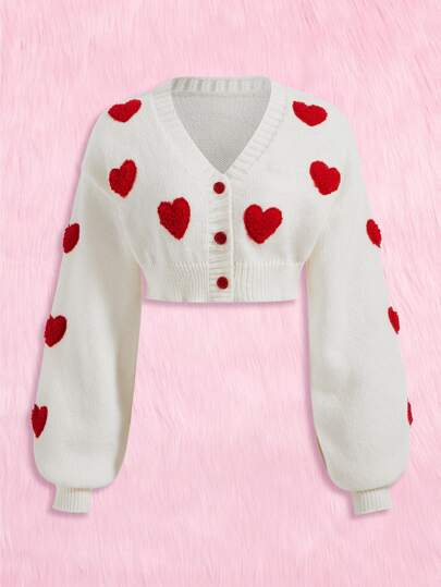 ROMWE Kawaii Crop cardigan padrão de coração
