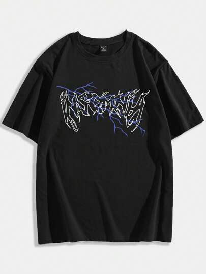 ROMWE Goth Camiseta Masculina Com Letra Gráfica
