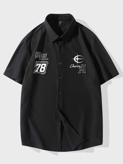 ROMWE Prep Camisa Gráfica De Letras Para Homens