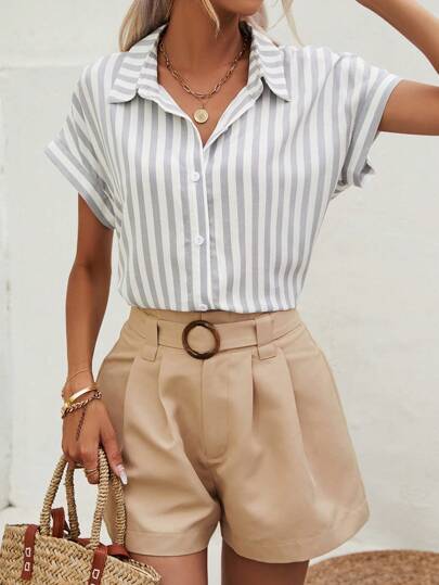 SHEIN Frenchy Camisa listrado manga de asa de morcego