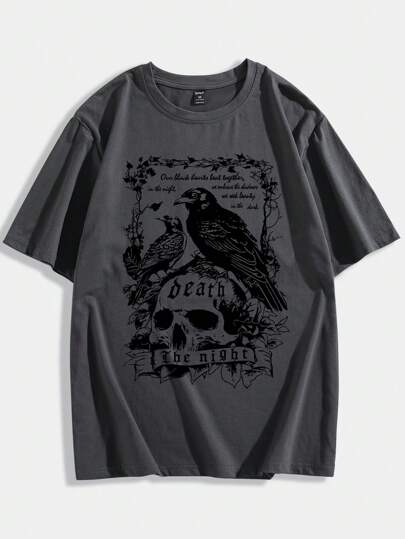 ROMWE Academia Camiseta De Masculina Com Crânio E Slogan Gráfico