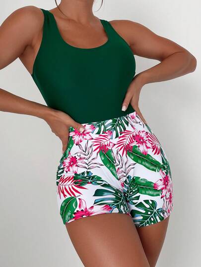SHEIN Swim Classy Estampa Tropical Fato De Banho De Uma Peça