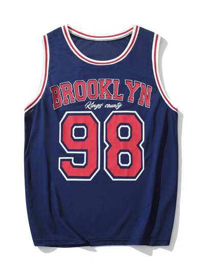 ROMWE Prep Camisa De Basquete Masculina Com Letra Gráfico Contraste