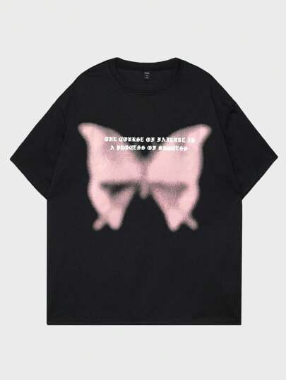 ROMWE Street Life Camisa Gráfica De Manga Curta De Para Homens Com Borboleta E Slogan