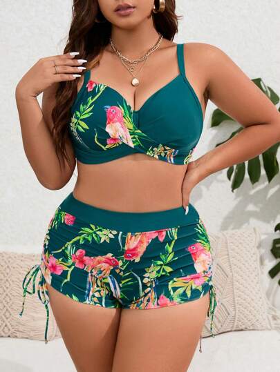 SHEIN Swim Vcay Mais Estampa Tropical Fato De Biquíni Push Up