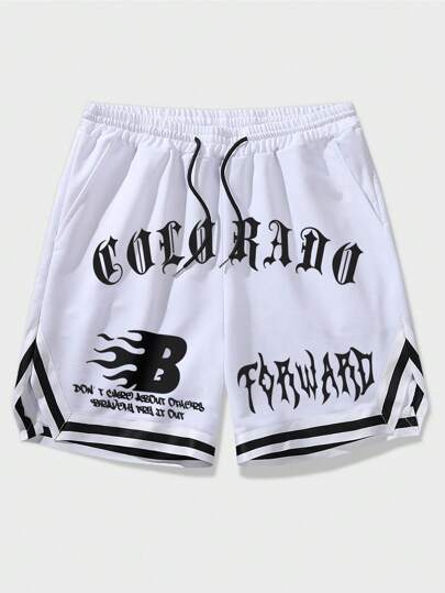 ROMWE Street Life Shorts De Cintura Com Cordão E Detalhe Gráfico De Letras Em Contraste Para Homens