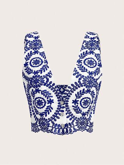 SHEIN MOD Bordado Floral Top Crop