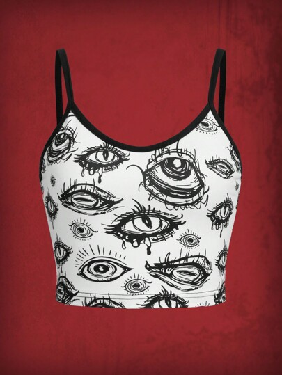ROMWE Grunge Punk Impressão De Olhos Ligação De Contraste Top Cami