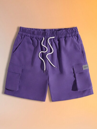 ROMWE Street Life Shorts Masculino Com Cordão Na Cintura E Detalhes De Patchwork De Letras No Bolso Com Aba