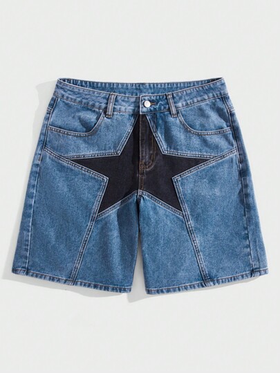 ROMWE Prep Bermuda Jeans Masculina Com Estampa De Estrela