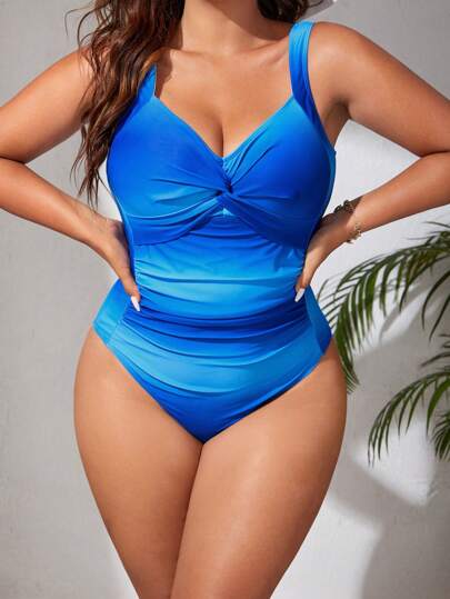 SHEIN Swim Vcay Plus Ombre Torção Frontal Tubo Fato De Banho De Uma Peça
