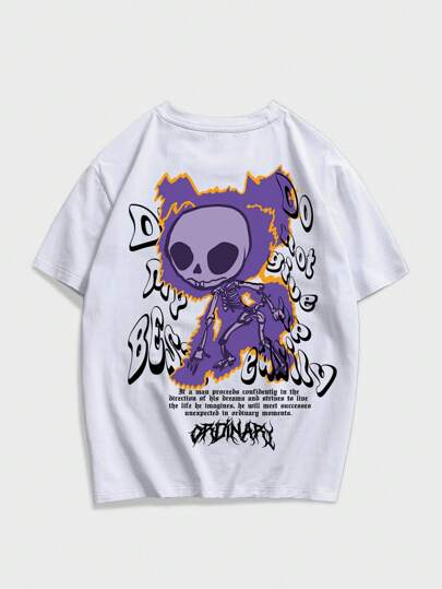 ROMWE Street Life Camiseta Masculina Com Slogan E Desenho Animado