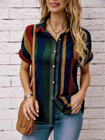 Camisa Listrado Bolso remendado