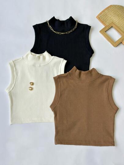 01.Kit 3 Blusa feminino Cropped Canelado