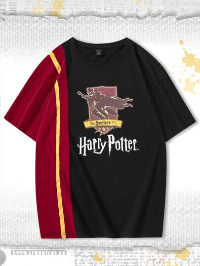 Harry Potter | ROMWE Camiseta Masculina Com Bloco De Cores Gráfico De Letras