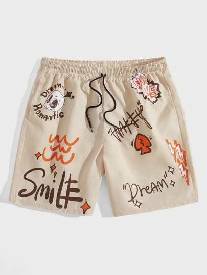 ROMWE Street Life Shorts Masculinos Com Estampa Gráfica E Cintura Com Cordão