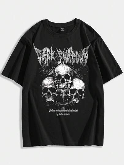ROMWE Grunge Punk Camiseta Para Homens Com Impressão De Eslogan E Caveira