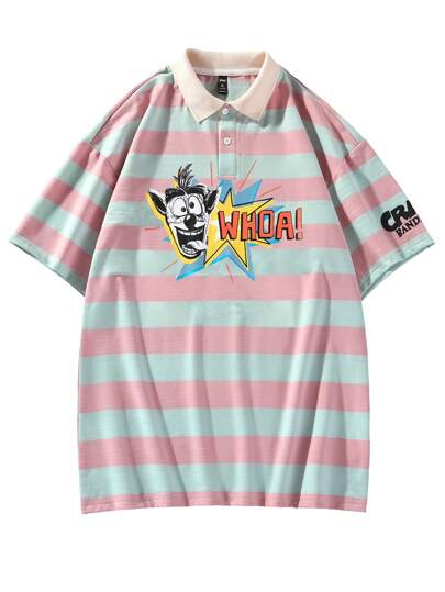 ROMWE X Crash Bandicoot Camisa Polo Masculina Listrada E Com Gráfico De Figura
