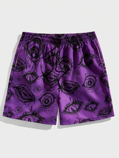 ROMWE Goth Shorts Masculino Com Cordão Na Cintura Com Estampa De Olhos