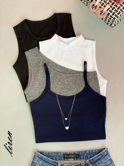 Kit 4 camiseta & Regatas fiminina lisas malha canelada