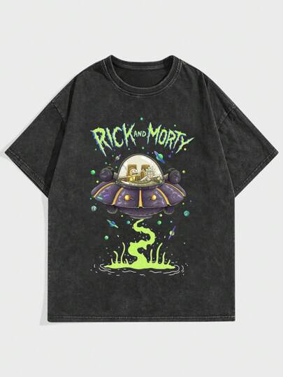 Rick and Morty | ROMWE Camiseta Masculina Com Desenho Animado E Letras Em Tie-dye