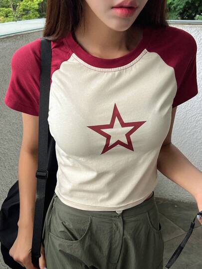 DAZY Blusa Crop Com Manga Raglan E Estampa De Estrela