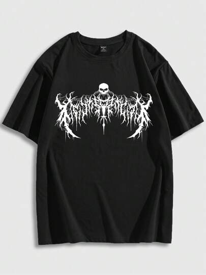 ROMWE Goth Camiseta Masculina Com Estampa De Caveira E Letras