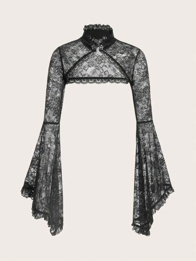 ROMWE PUNK Renda Floral Top Super Crop Sem Cami