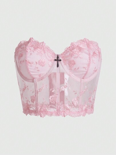 ROMWE Goth Top Feminino Rosa Sem Alças Para O Dia Dos Namorados