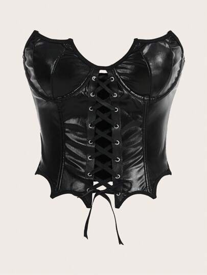 ROMWE Goth Cadarço Na Frente Pu Tube Top