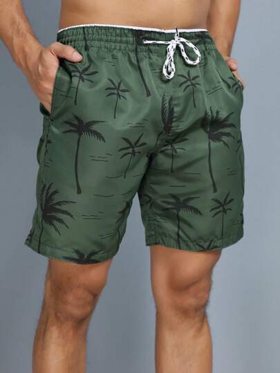 CHENGHONG Short de praia masculinas estampadas Árvore com bolso