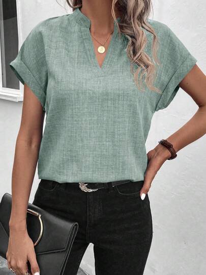 Gola Entalhado Manga De Asa De Morcego Blusa