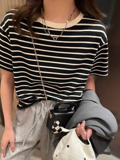 K&K FASHION SHEIN T-Shirt Blusa Basica Com Listras
