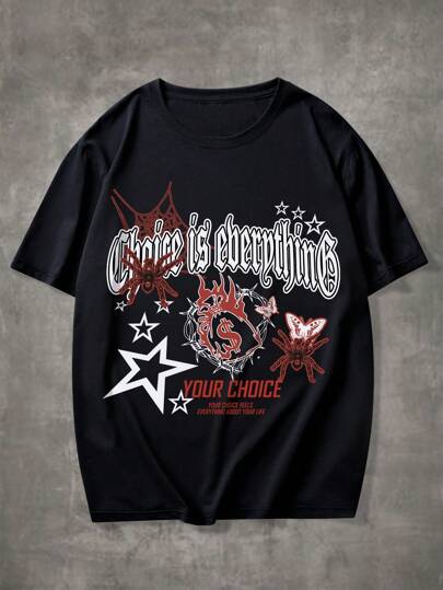 ROMWE Grunge Punk Camiseta Gráfica Masculina Com Letras