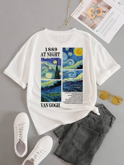 SHEIN Essnce Impressão de Slogan & Gráfica Camiseta