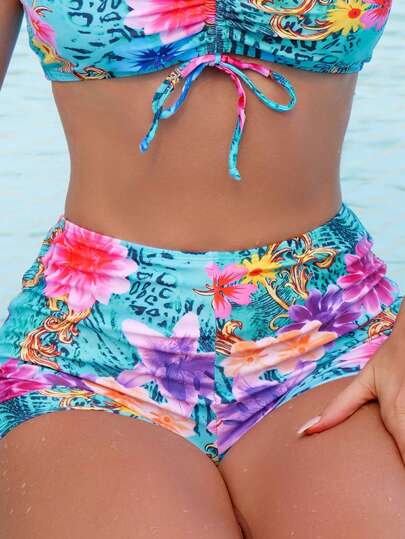 SHEIN Swim Vcay Parte De Baixo De Roupa De Banho Feminina Com Estampa Floral