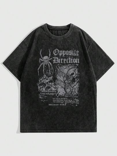 ROMWE Grunge Punk Crânio & Gráfico de Slogan Camiseta