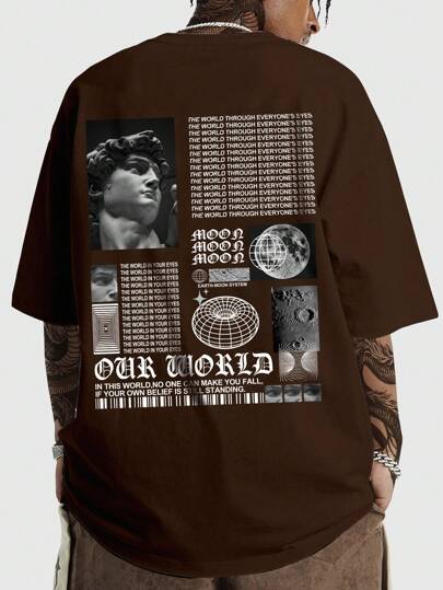 ROMWE Street Life Camiseta Masculina Com Slogan E Gráfico