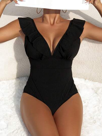 SHEIN Swim Chicsea Acabamento De Babados Fato De Banho De Uma Peça