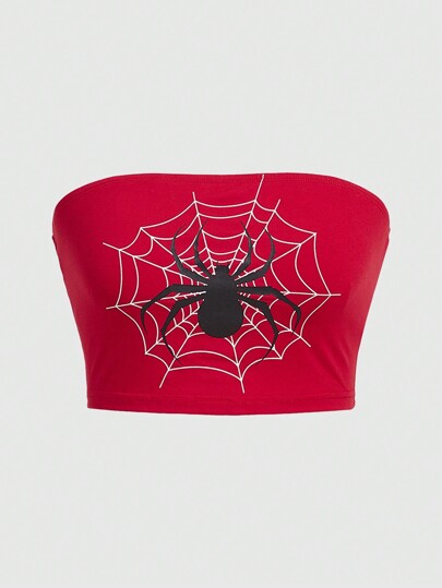 ROMWE Grunge Punk Impressão De Teia De Aranha Tube Top
