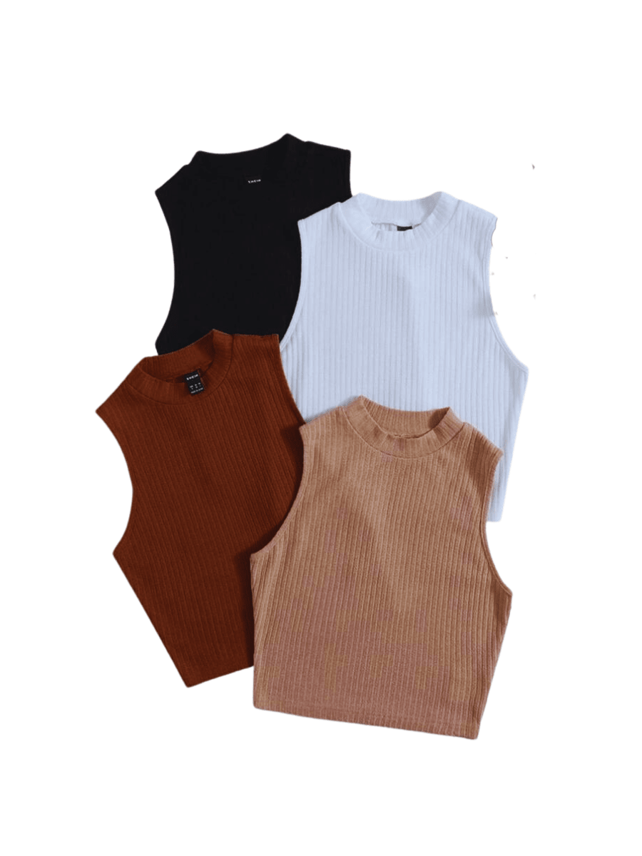 Kit 4 Croppeds Gola Alta Canelado Moda Gringa