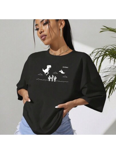 Camiseta Feminina Oversized Dino Skate